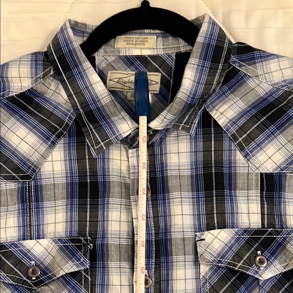 Eighty Eight Western Blue Plaid Shirt XL Snap Button Cowboy Western Style - Picture 7 of 7